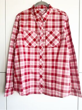 L.L. Bean Signature Gingham Button Down Shirt Pink Red Size 12 Cowgirl Summer